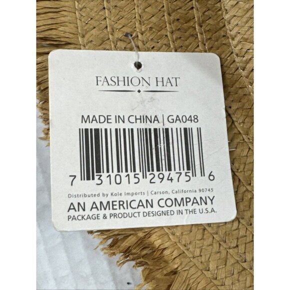 Fashion Hat Woven Sun Hat Fringed Grosgrain Ribbon Band NWT Tan Black 9034 - Picture 15 of 15